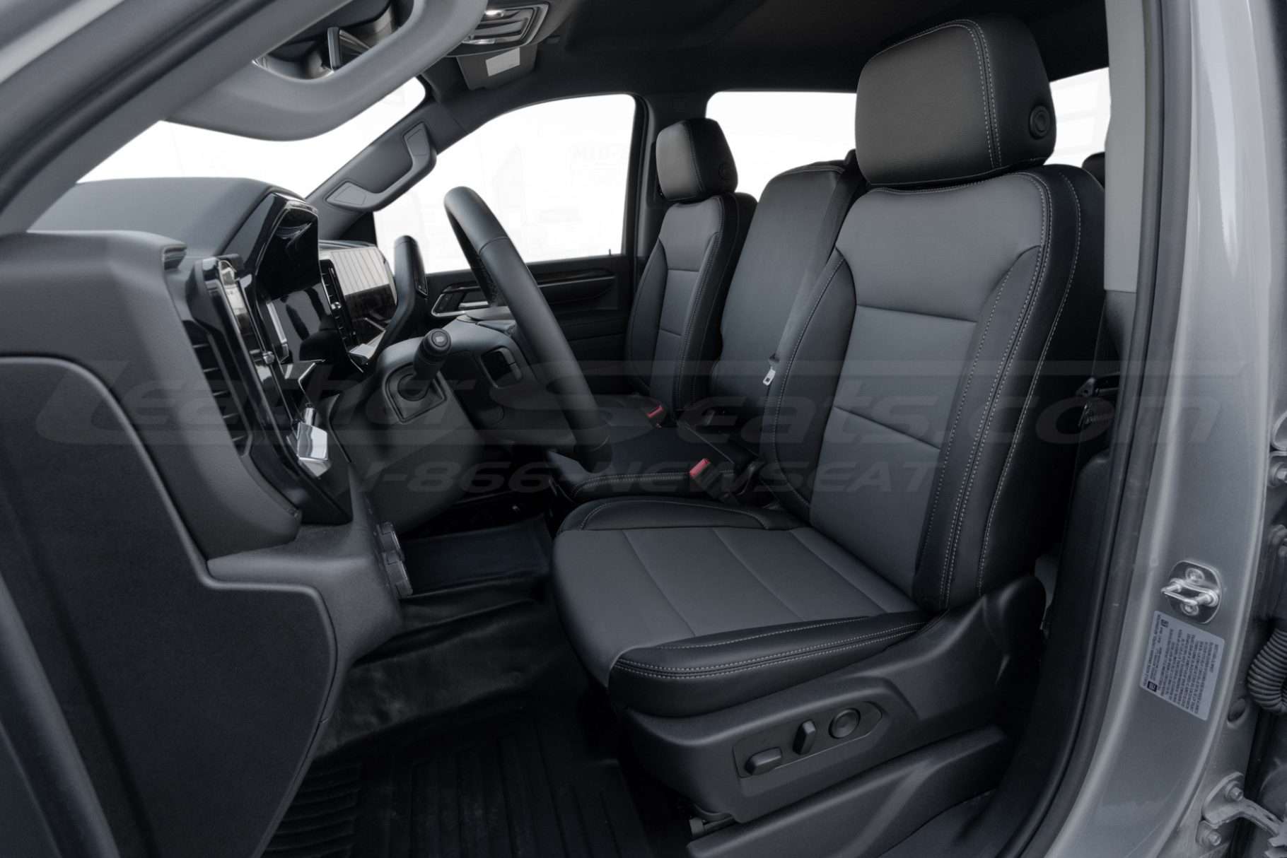 Chevy Silverado leather seat interior kit - installed - front driver seat jump seat in sitting position