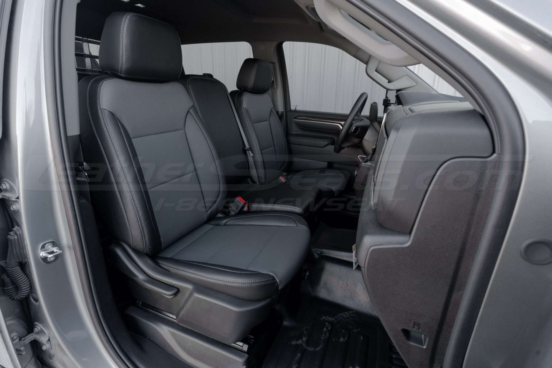 2022-2024 Chevrolet Silverado leather seat interior kit - installed - front passenger seat jump seat in sitting position