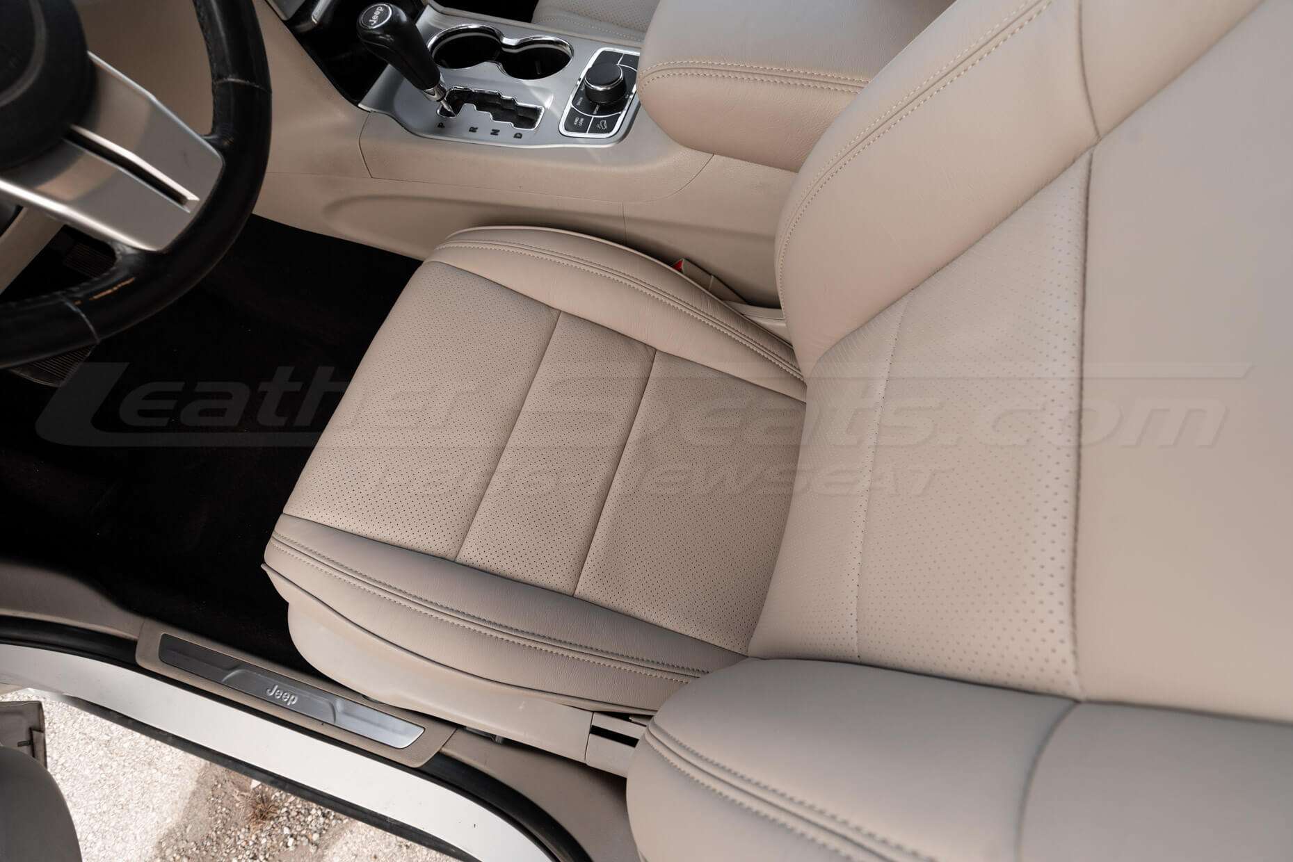 Top down view of perforated driver leather seat - installed