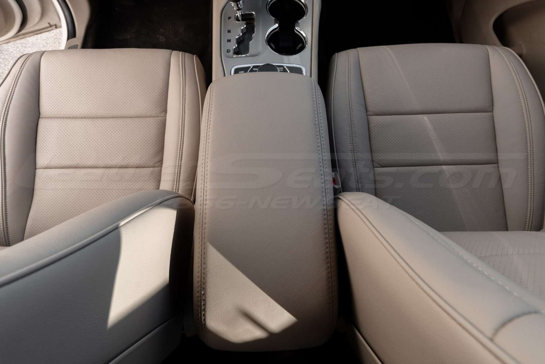 Back to front view of 2011-2022 Jeep Grand Cherokee leather console cover