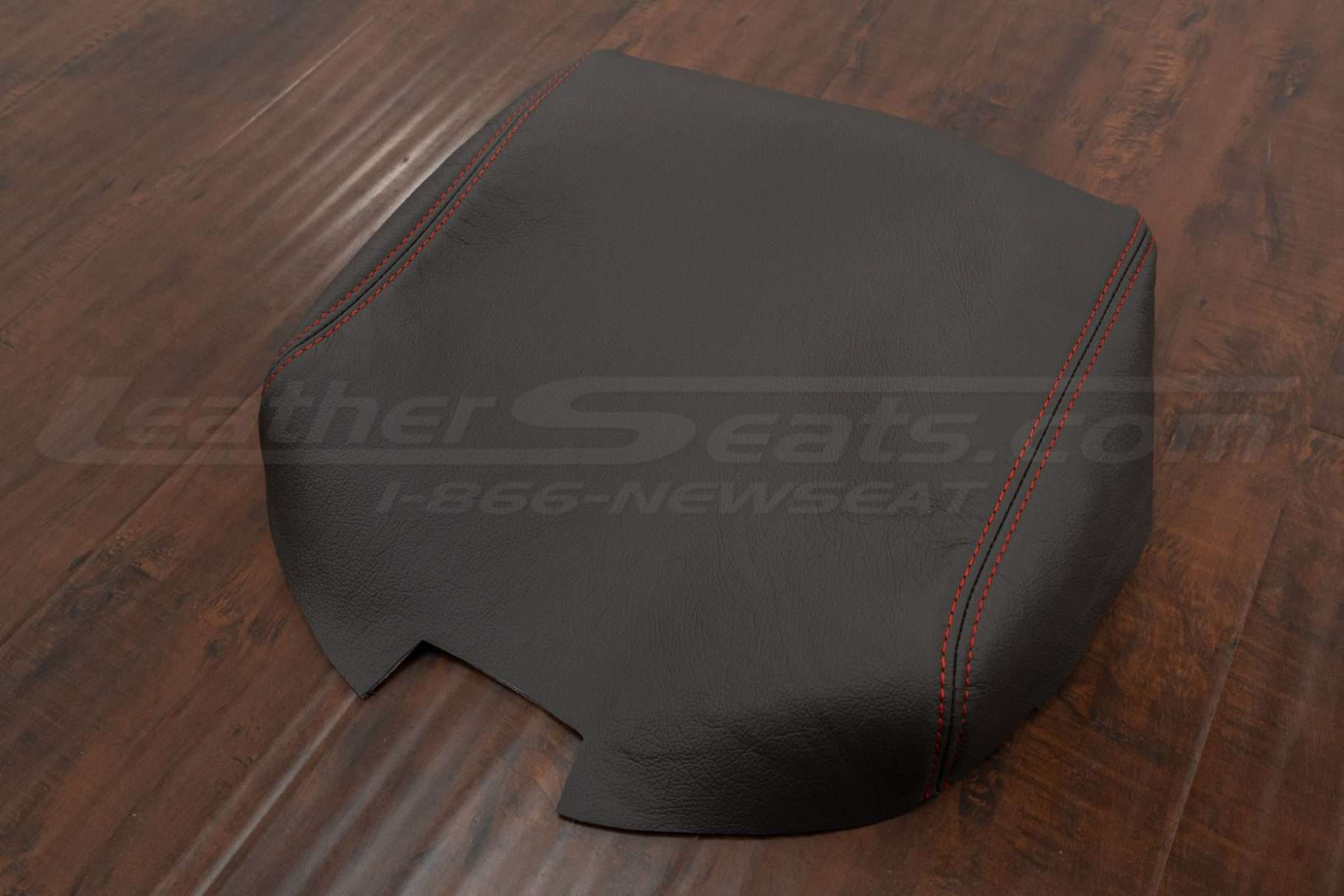 Side view flat lay of 2014-2019 leather console lid cover
