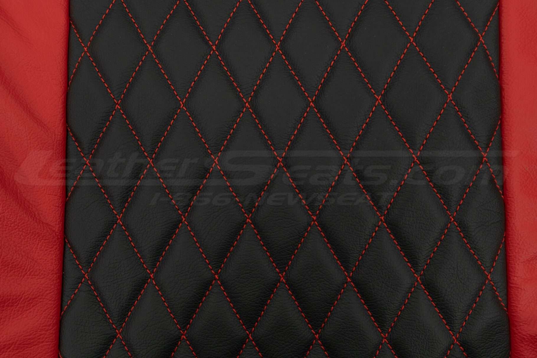 Black quilted diamond inserts with contrast bright red stitching