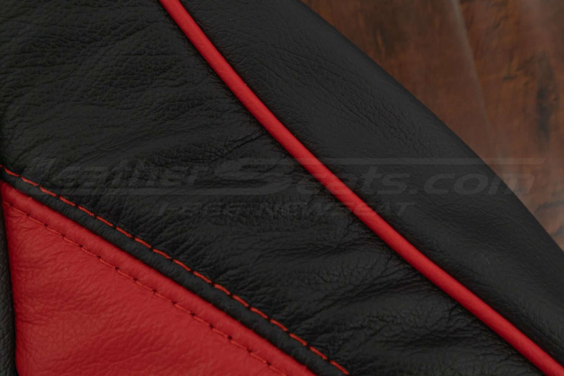 Contrast Bright Red piping on black leather