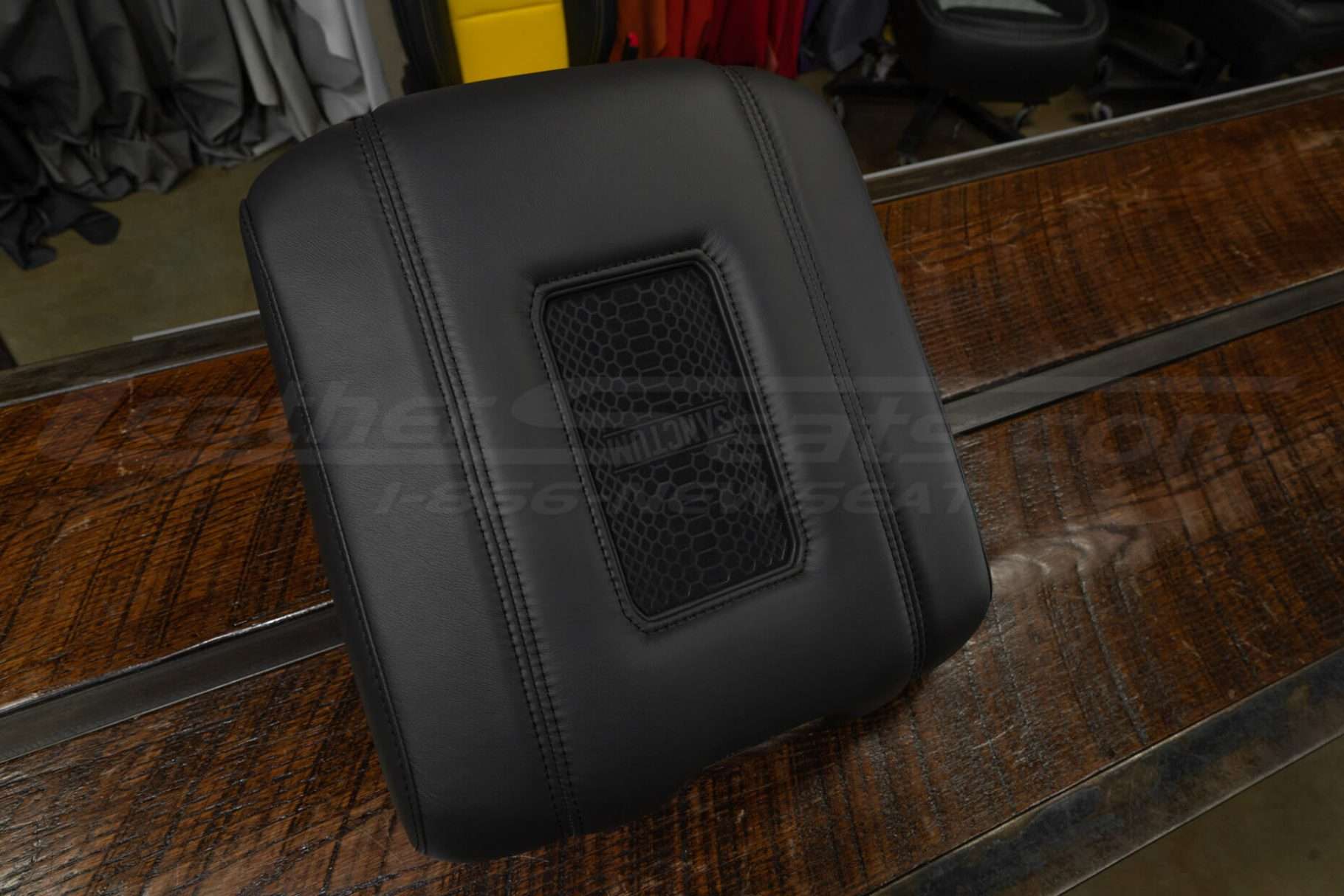 Top-down side view of wireless charging console for dodge ram trucks