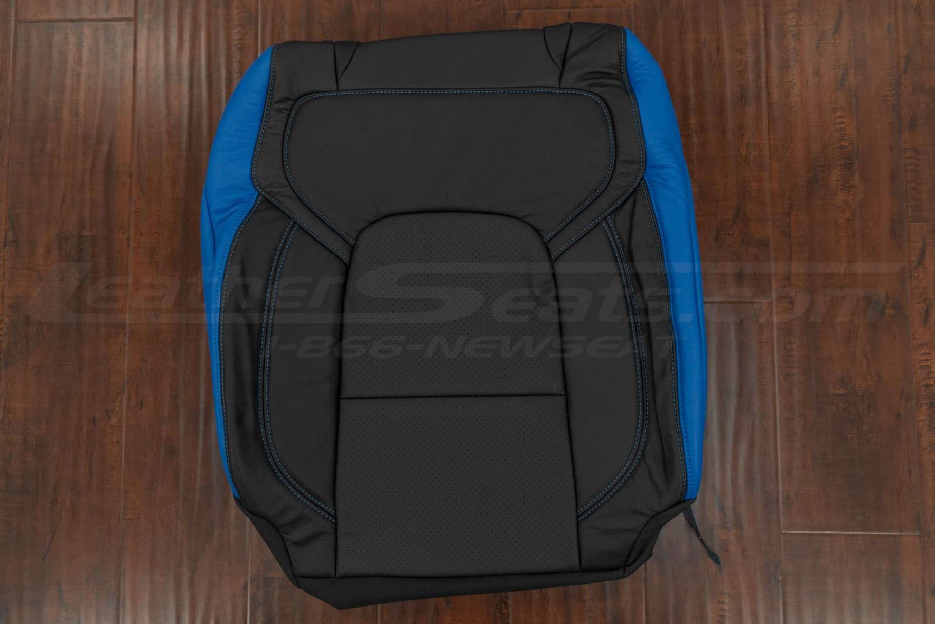 Cobalt blue and Black 2025 Dodge Ram leather backrest uphosltery