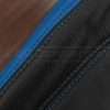 Cobalt stitching on black and cobalt leather