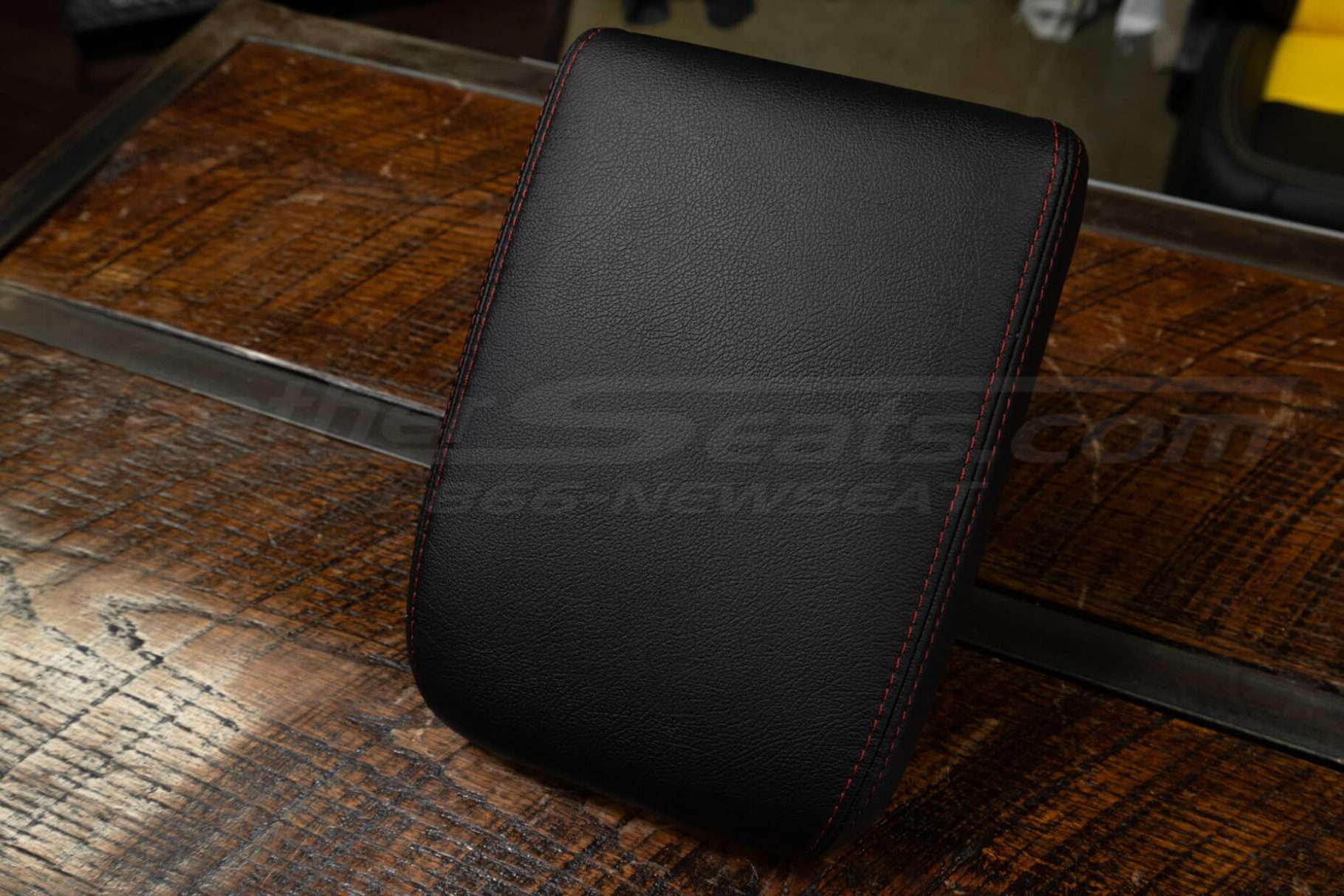 Alternative top-down view of preium leather console lid cover for Toyota Tacoma trucks