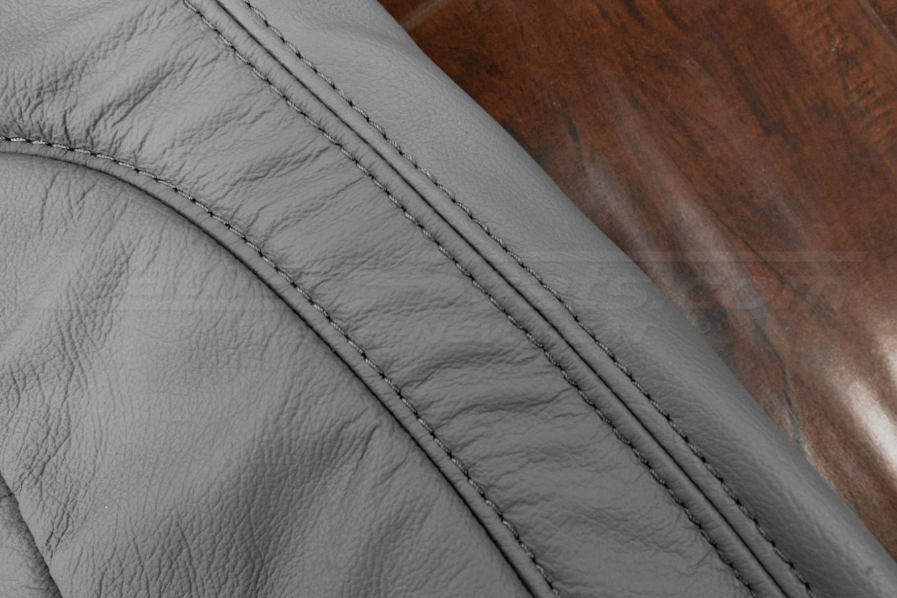 Ash double-stitching on Ash leather close-up