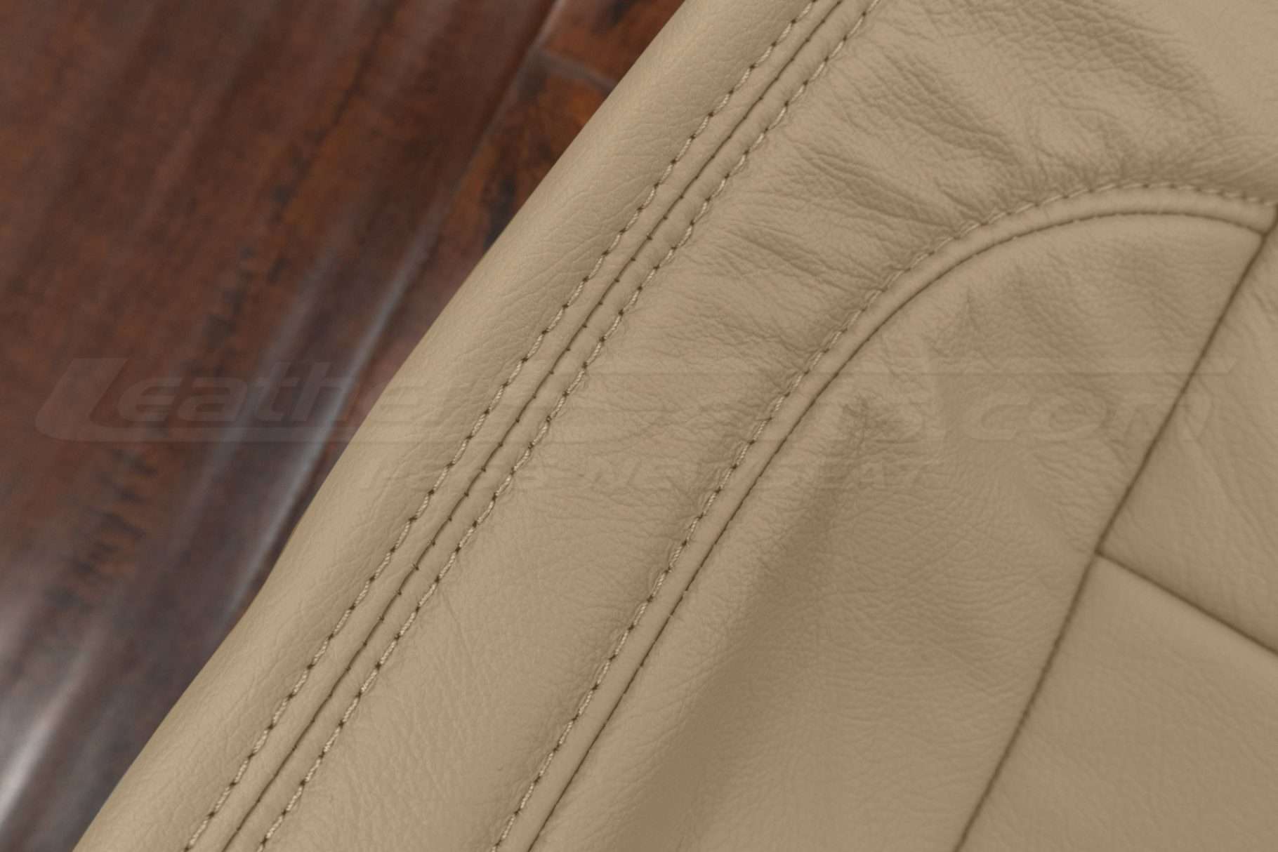 Matching Parchment/almond double-stitching on parchment/almond leather