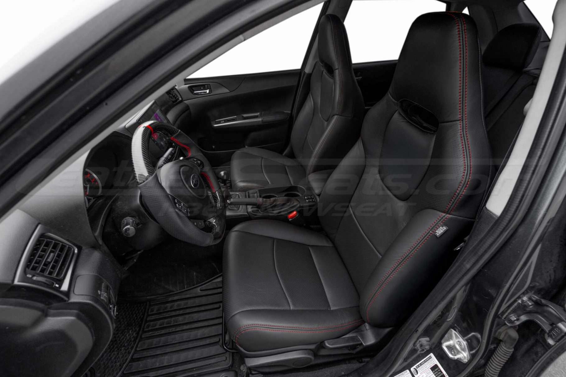 2011-2014 Subaru Impreza WRX aftermarket leather seat interior kit - installed - Front driver seat