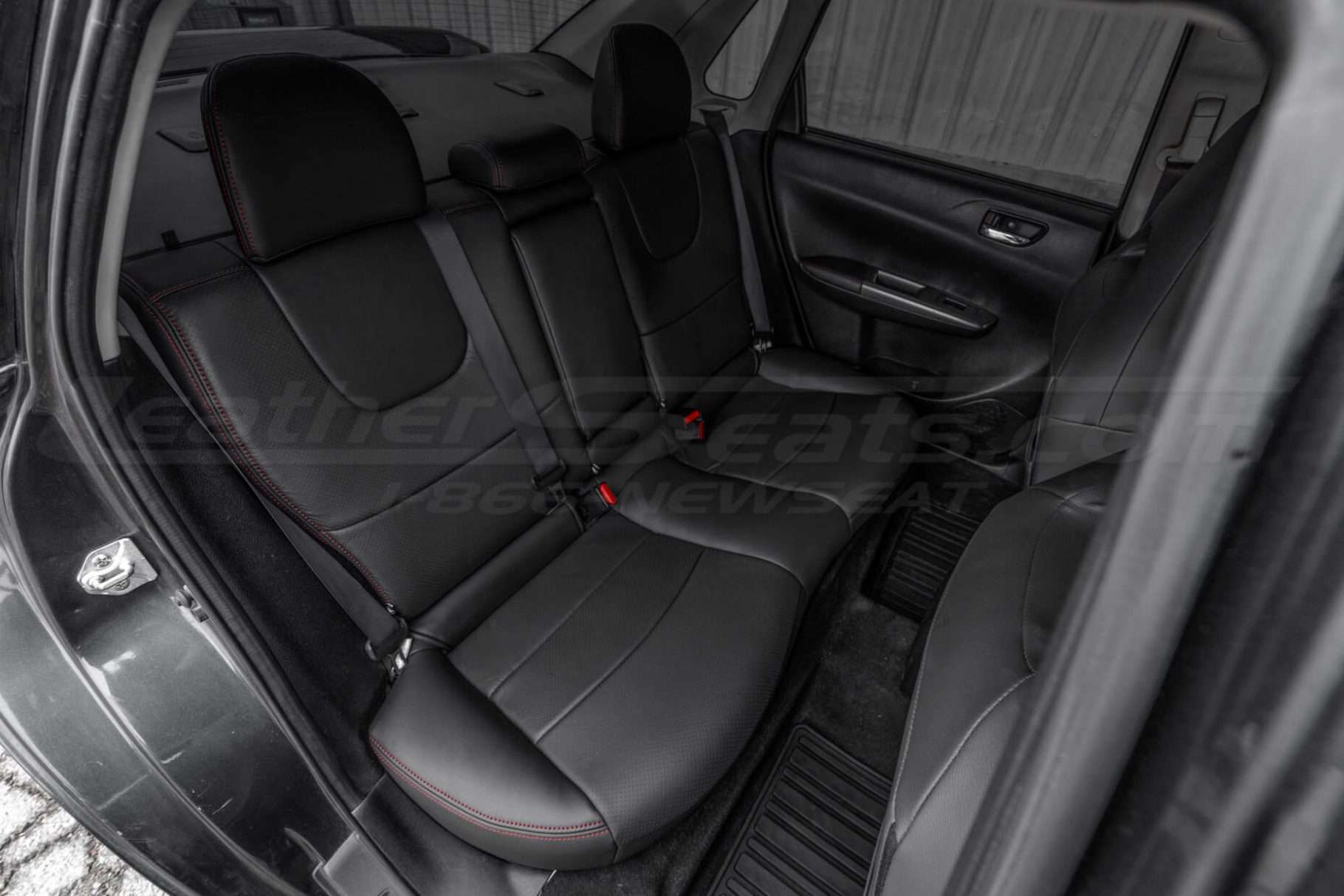 Installed black leather rear seats installed with contrast red stithcing for Subaru Impreza WRX