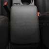 Back to front view of installed leather console lid cover for Impreza WRX