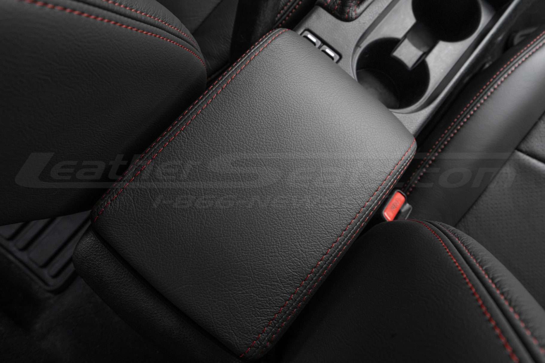 Alternative back to front view of premium leather console lid cover for Subaru Impreza
