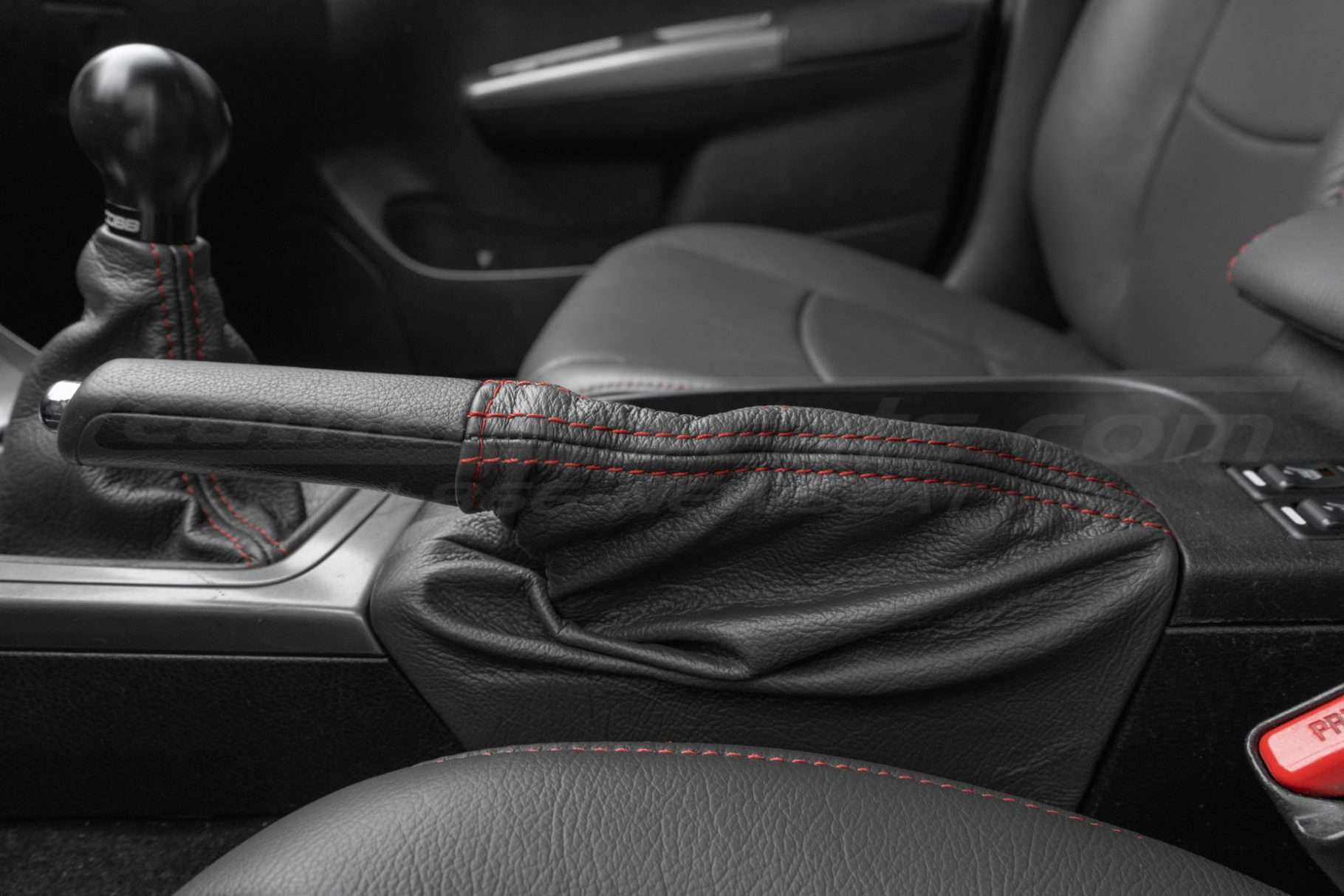 Close-up of installed brake boot cover for impreza WRX