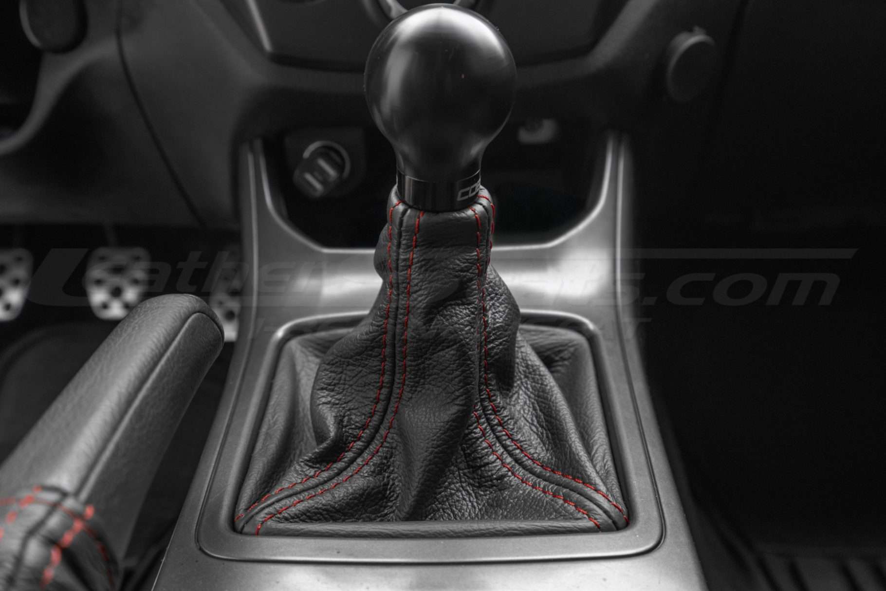 Subaru Impreza WRX leather shift boot upholstery in Black installed