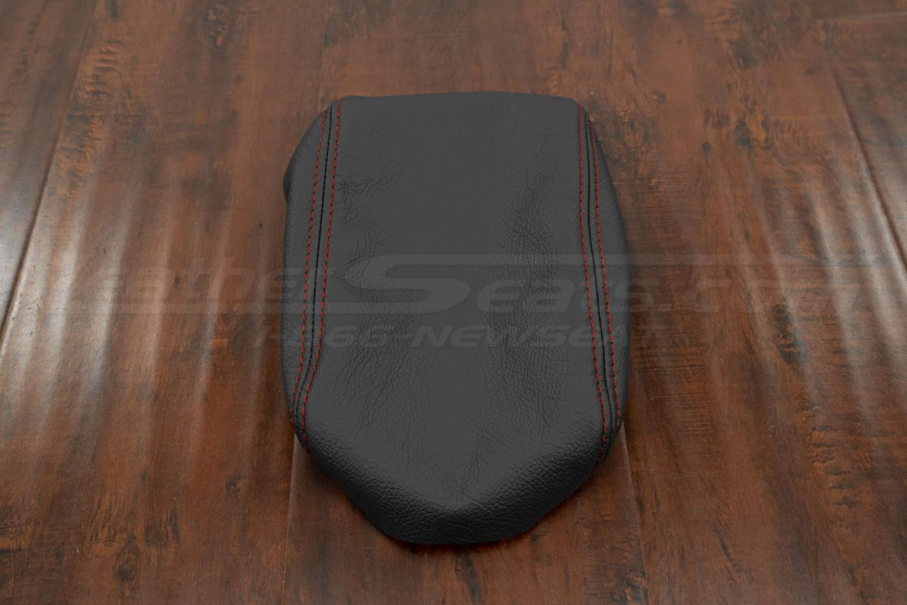 Flat lay front shot of premium leather console lid cover for impreza wrx
