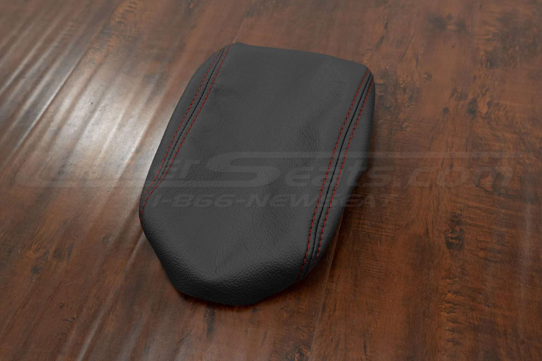 Flat lay side view of 2008-2016 subaru impreza wrx leather center console lid cover