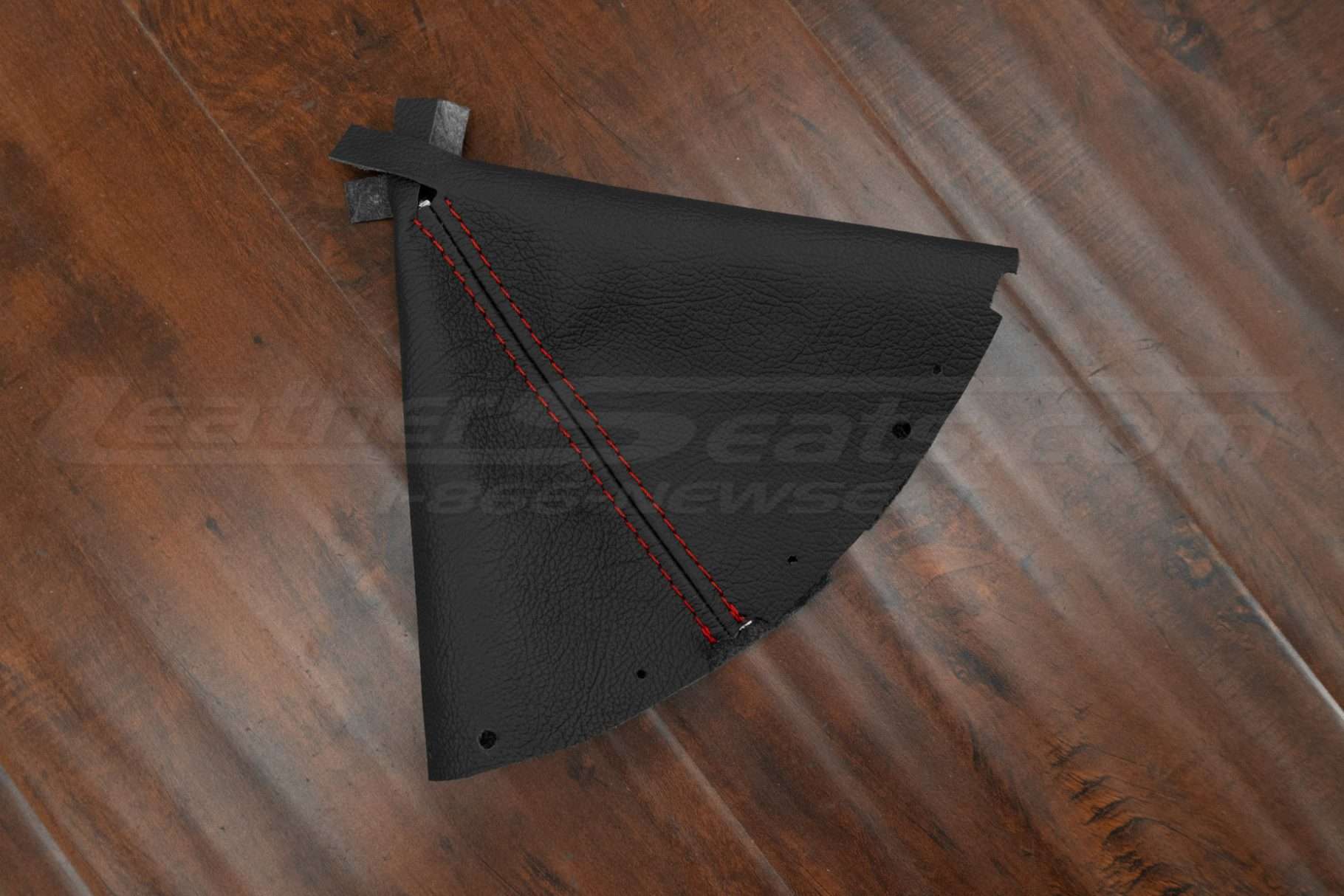 Flat lay side view of leather manual shifter uholstery