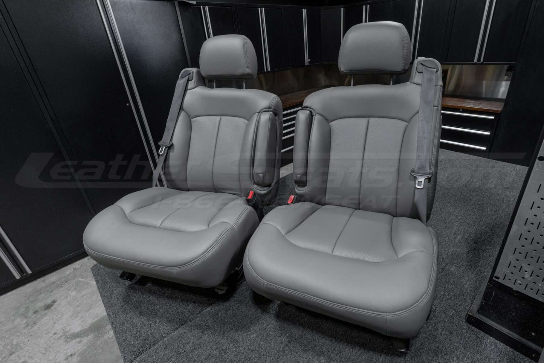 1999-2002 Chevrolet Silverado installed aftermarket leather seat covers - smoke - front seats with armrests
