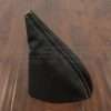 Standing view of leather ebrake boot upholstery in black leather with doe skin stitching
