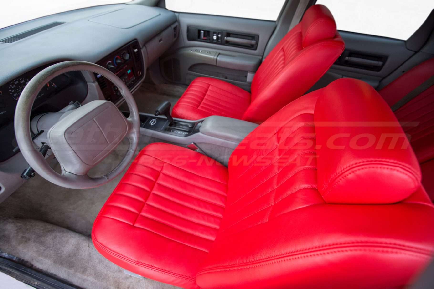 Top-down view of bright red leather seat for Chevrolet Impala SS
