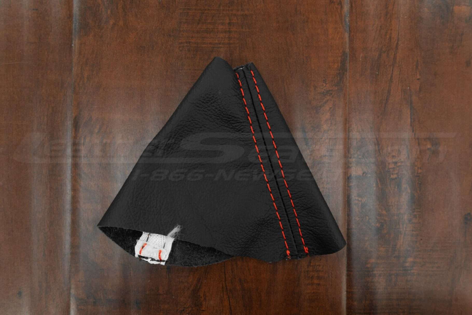 2015-2023 Dodge Challenger leather shift boot upholstery in black with bright red stitching