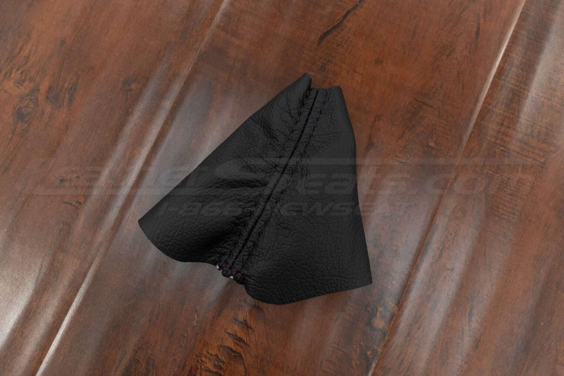 aftermarket dodge charger leather shift boot cover - black with purple stitching