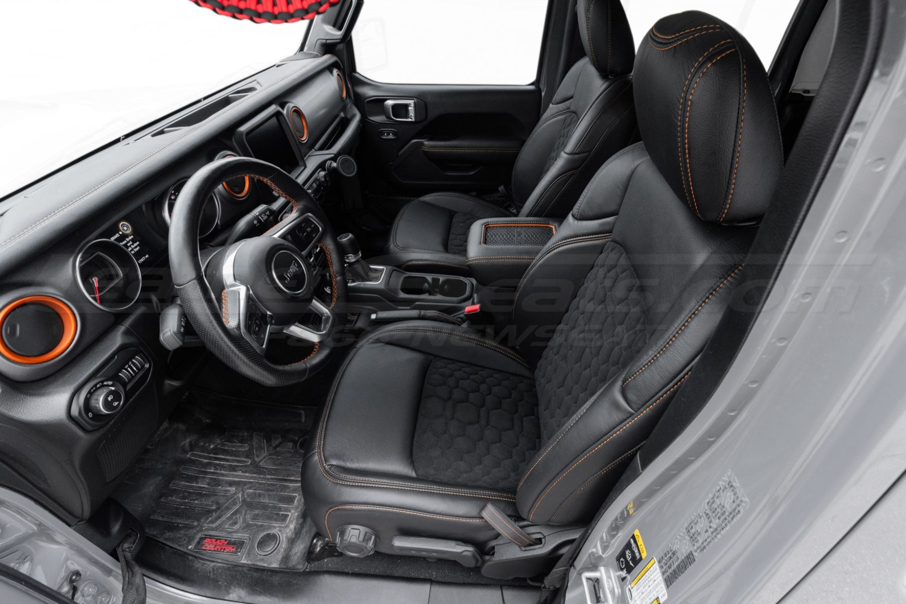 2020-2025 Jeep Gladiator/Wrangler Aftermarket leather seat interior kit - Black/Black Quilted Alcantara - Front seats installed