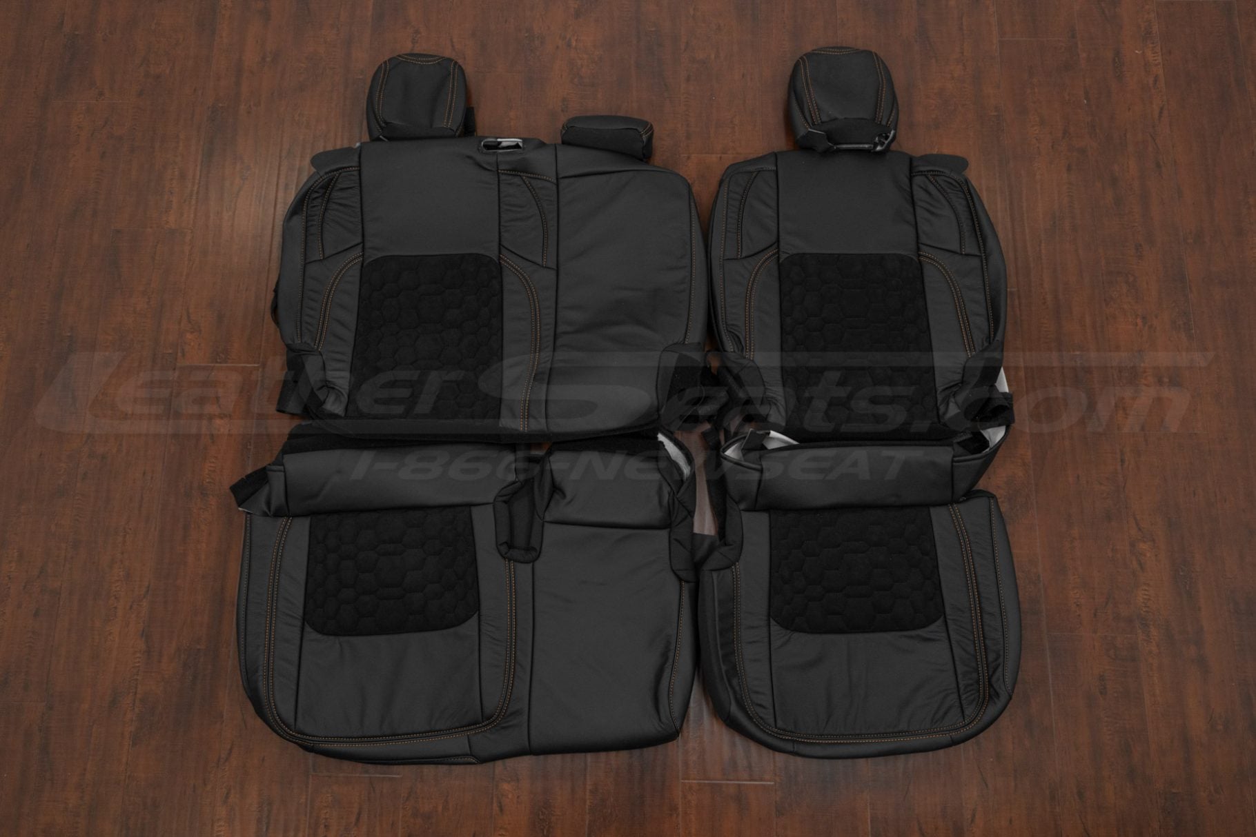 2020-2025 Jeep Gladiator aftermarket leather seat kit in Black with Black Alcantara and Mojava Hex Body - Rear seat upholstery