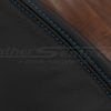 Contrasting Cobalt blue double stitching on black leather