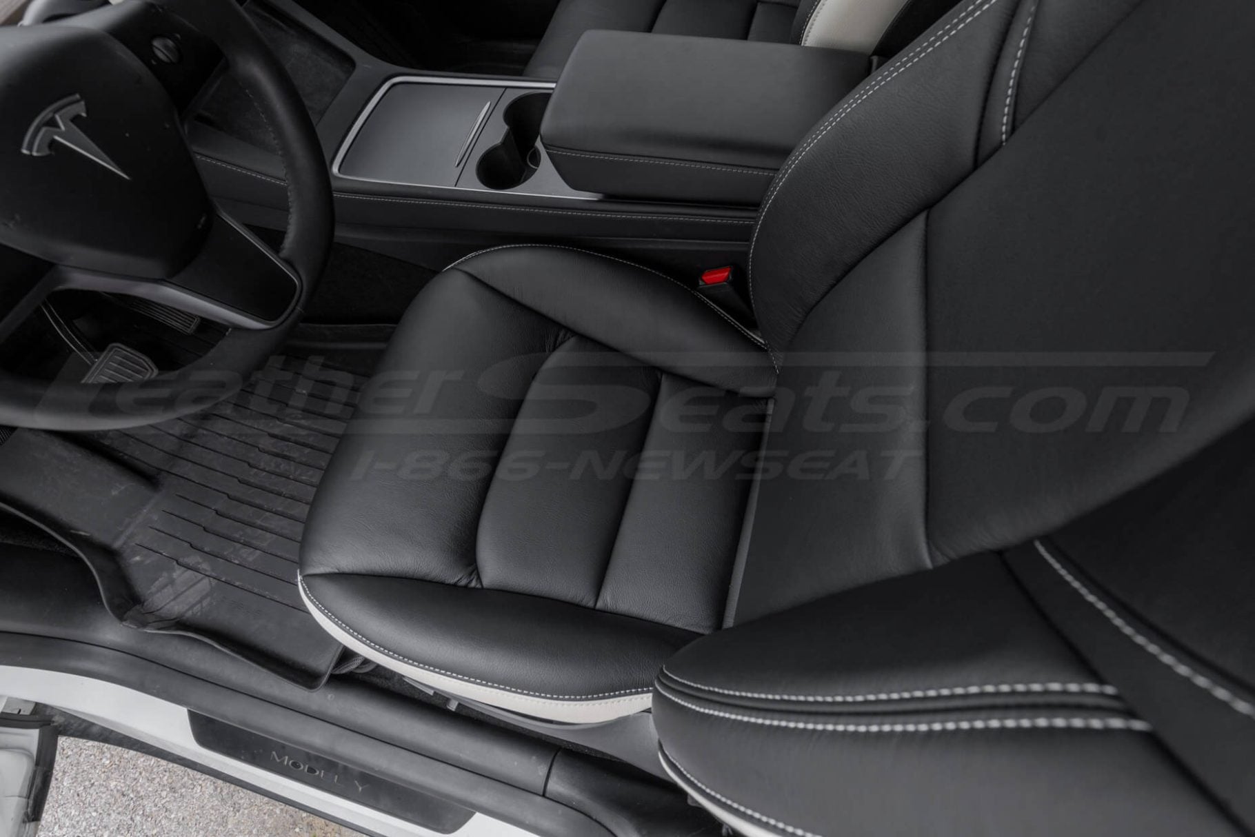 Black leather upholstery for tesla model y installed
