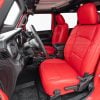 Custom bright red leather seat skins for jeep gladiator sport and jeep jl wrangler