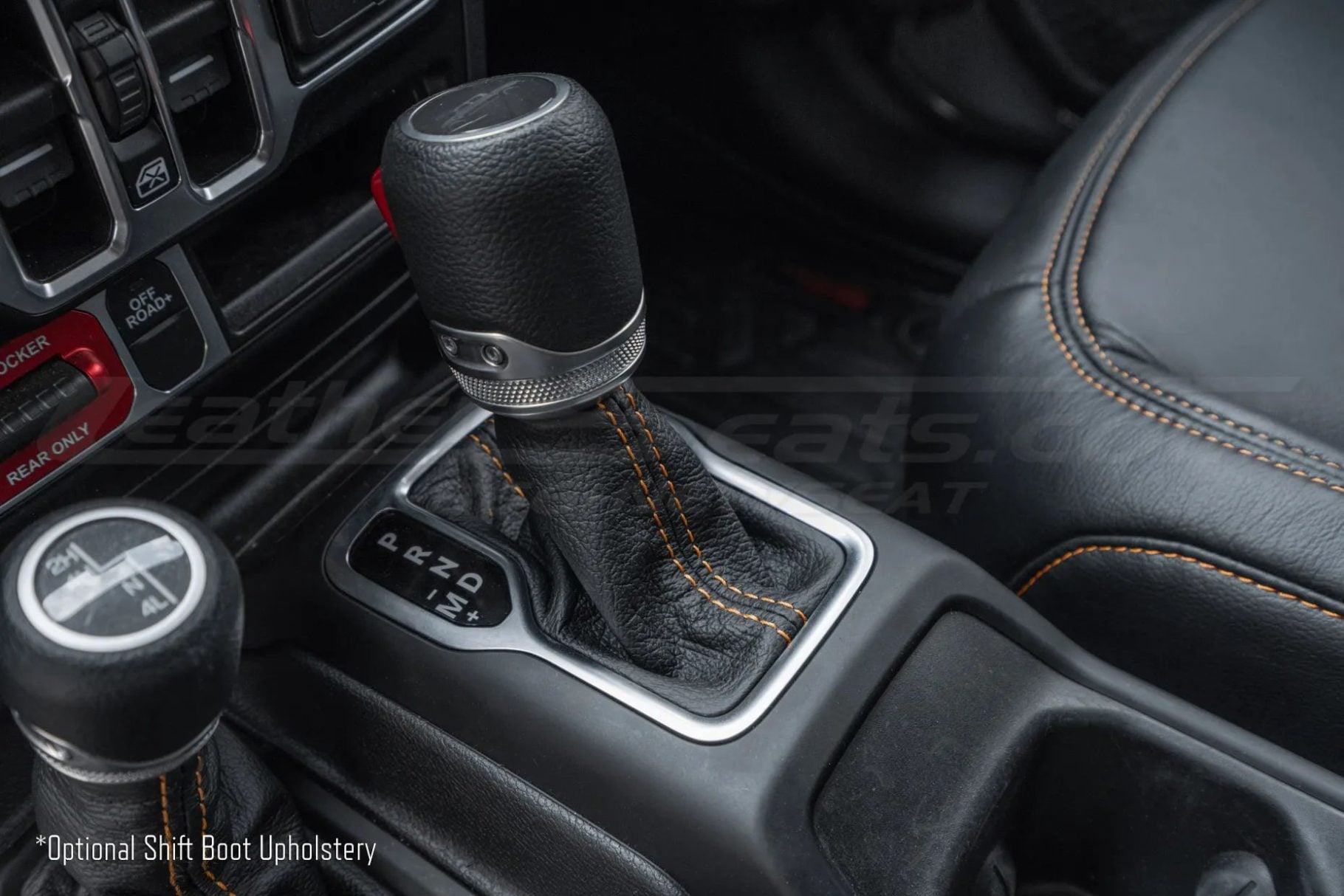 Optional Gladiator shift boot upholstery in black leather