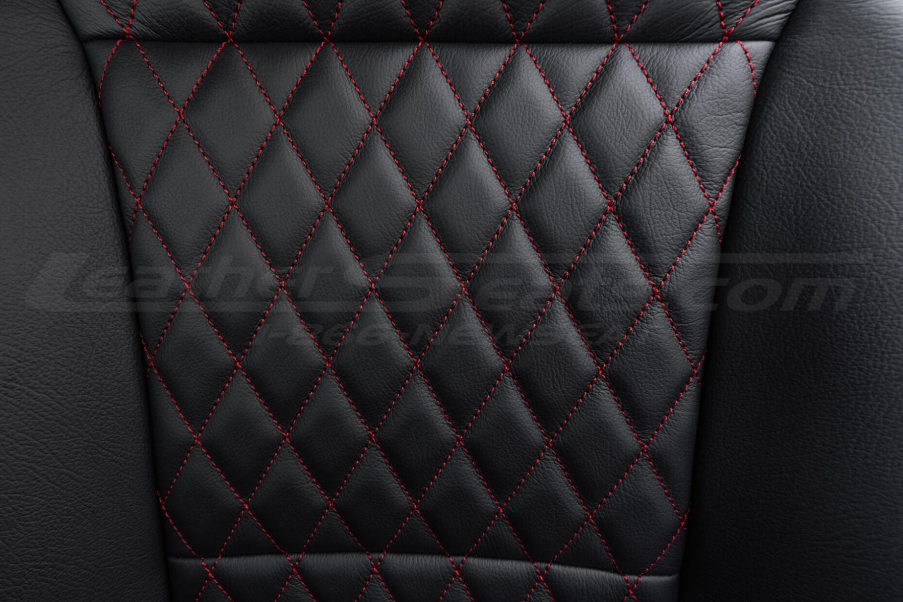Diamond quilted insert section in Red stitching in Black leather
