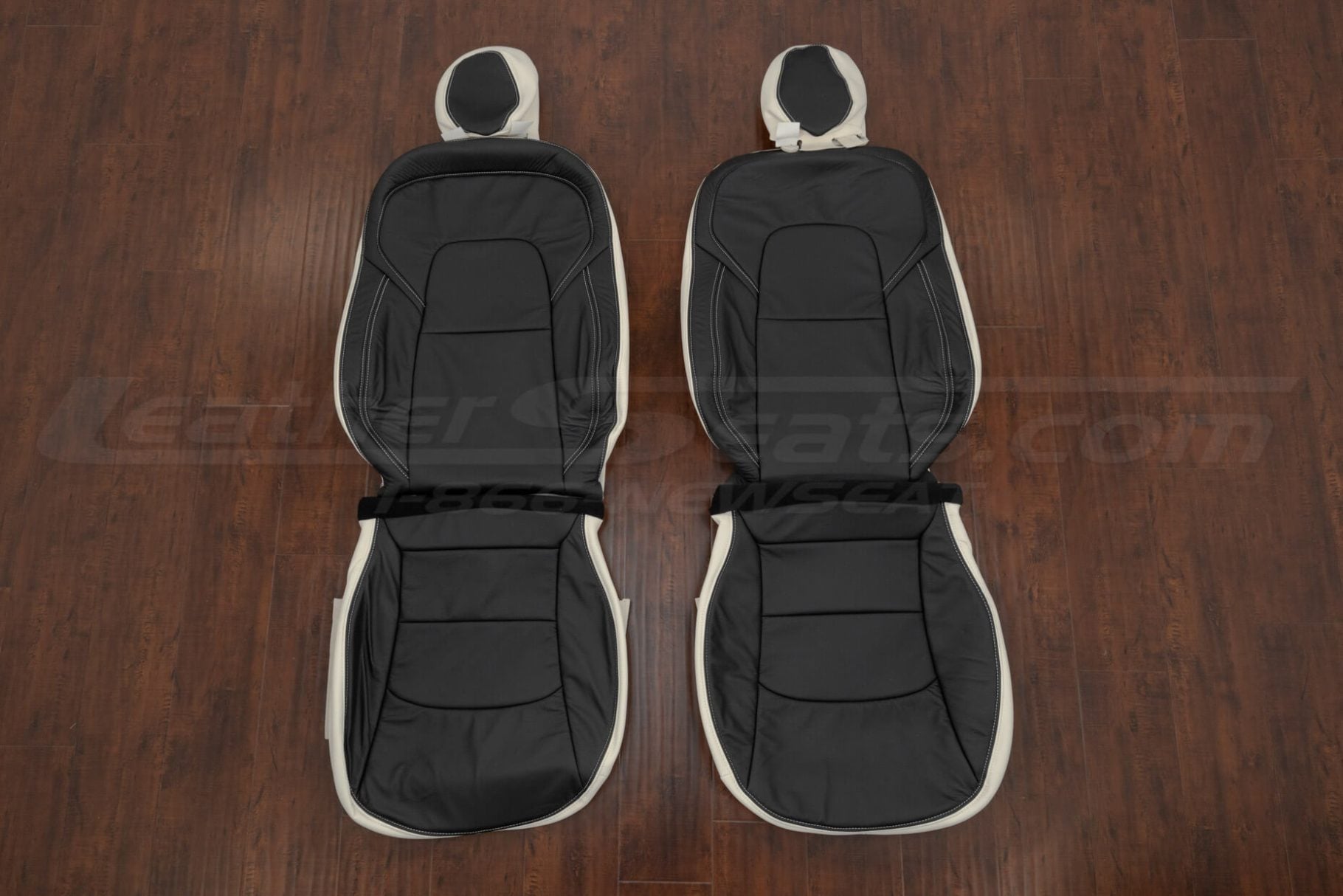 2023-2024 Tesla Model Y custom leather seat kit - white with black facings - front seat upholstery