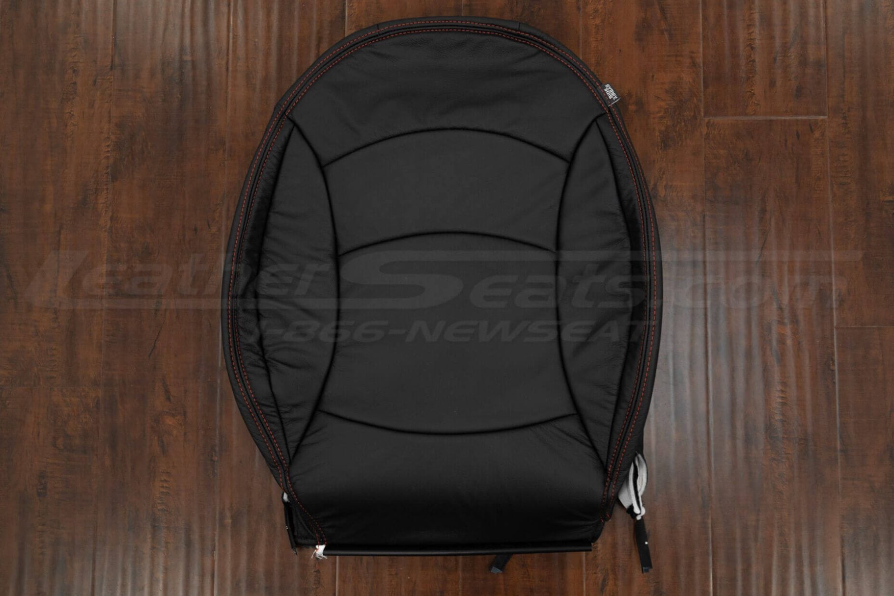 Mini Cooper Convertible leather backrest upholstery in black leather with red stitching