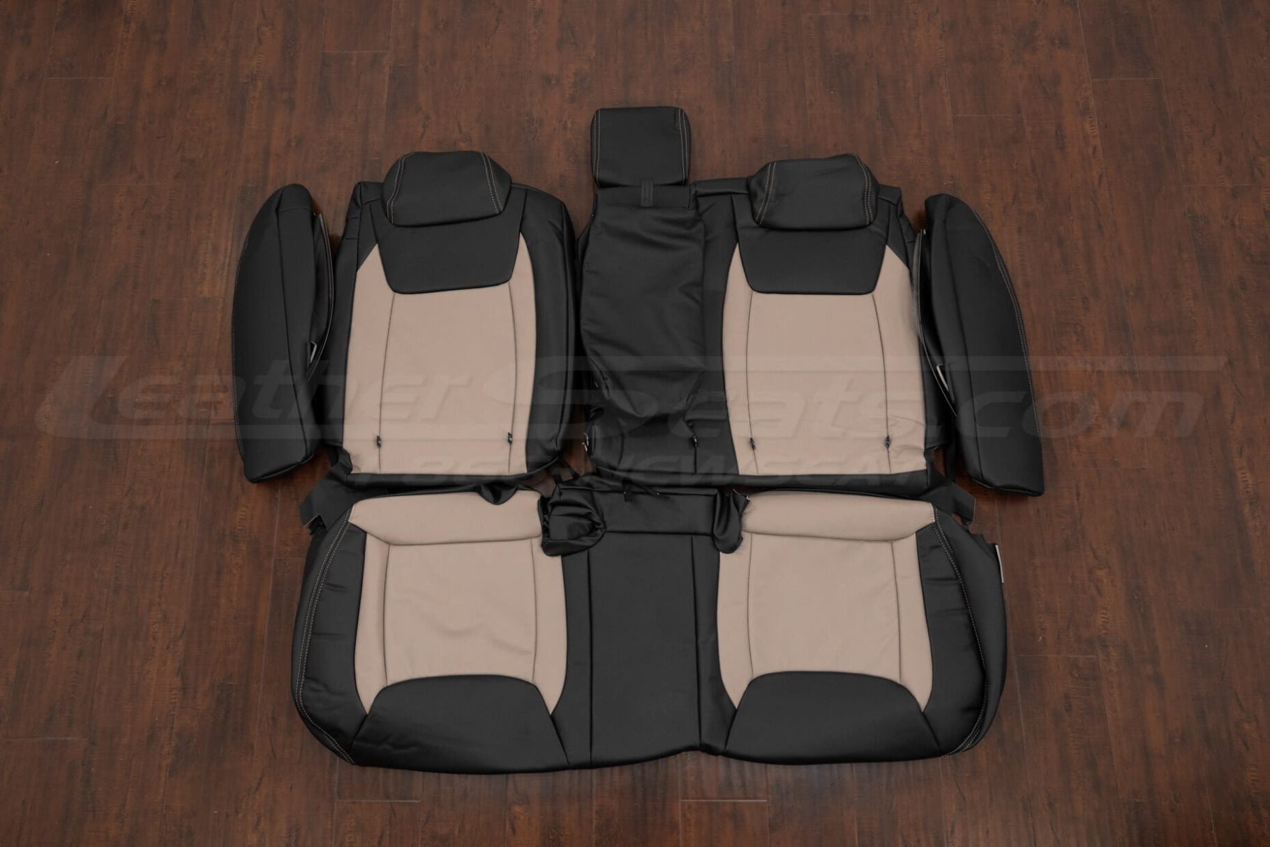 Chrysler 300C custom leather seat covers in Black/Adobe - Rear seat upholstery with bolsters and armrests