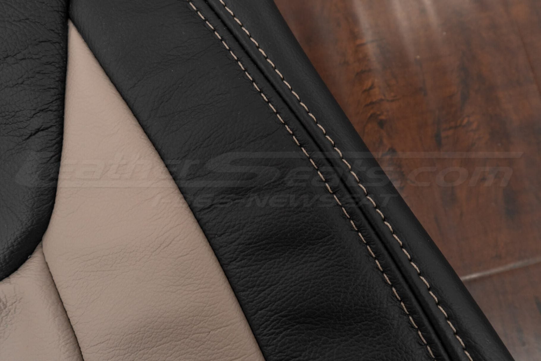 Adobe stitching on black leather