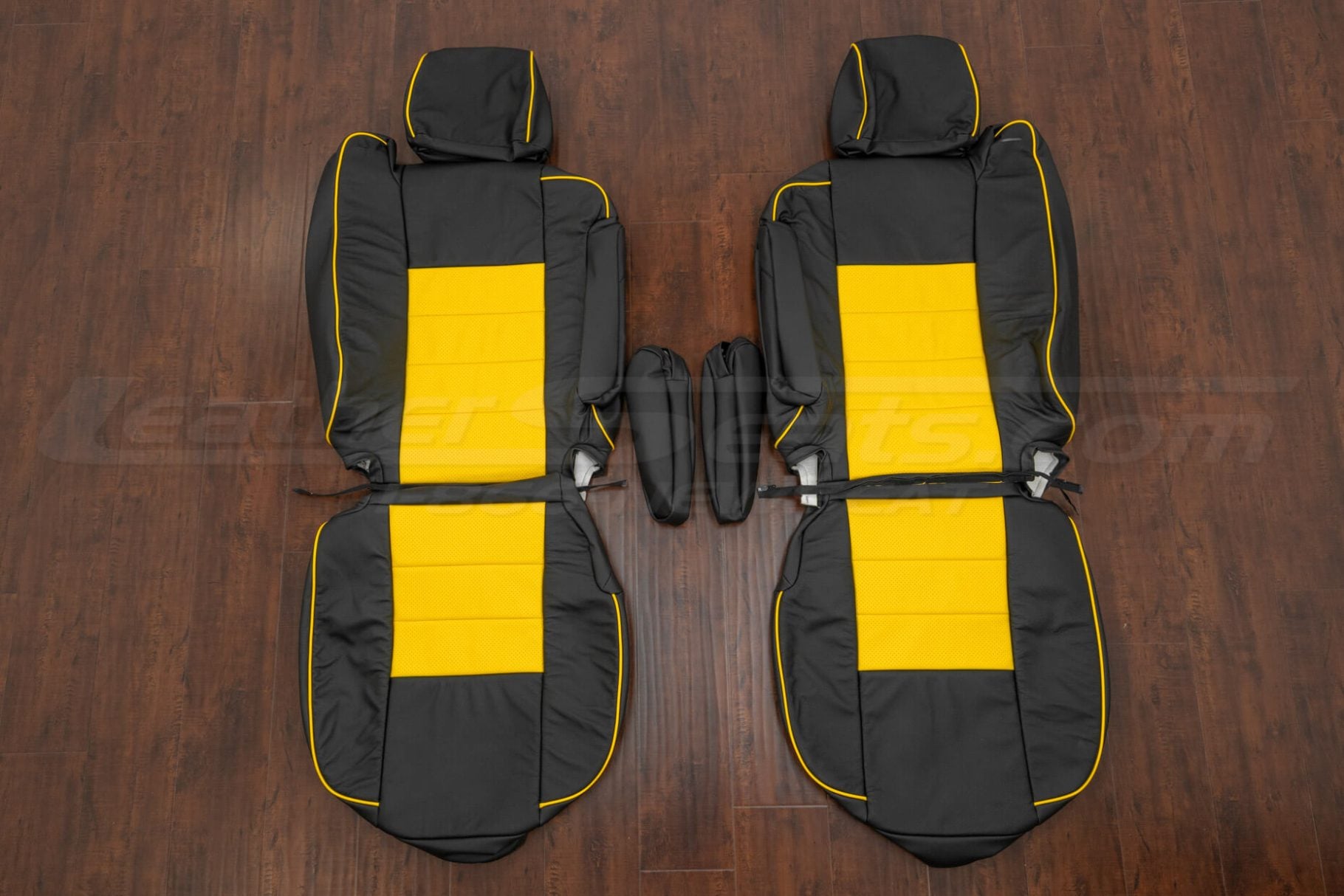 Black and velocity yellow leather seat covers for hummer h2t - front seat upholstery