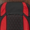 Black and red leather Jeep Wrangler JL seat back cover featuring diamond stitching and red contrast wings