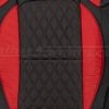 Black and red leather Jeep Wrangler JL seat cover with diamond-stitched pattern and red contrast stitching.