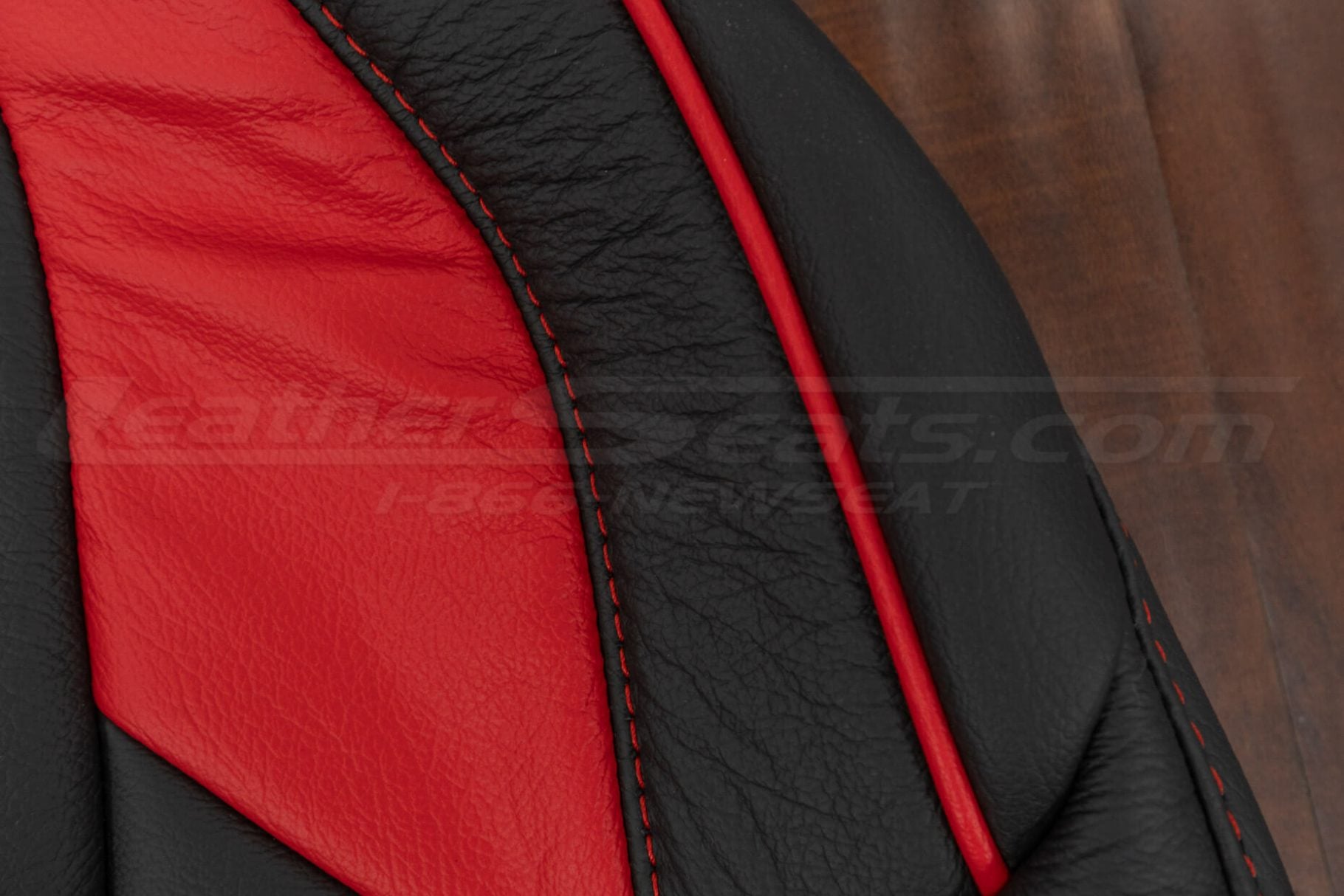 Contrast Bright Red piping on Black leather