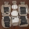 Underside view of Ivory leather rear seat upholstery kit for Lexus RX series, showing foam backing, Velcro attachment strips, and stitching layout for headrests, armrest, and seat sections.