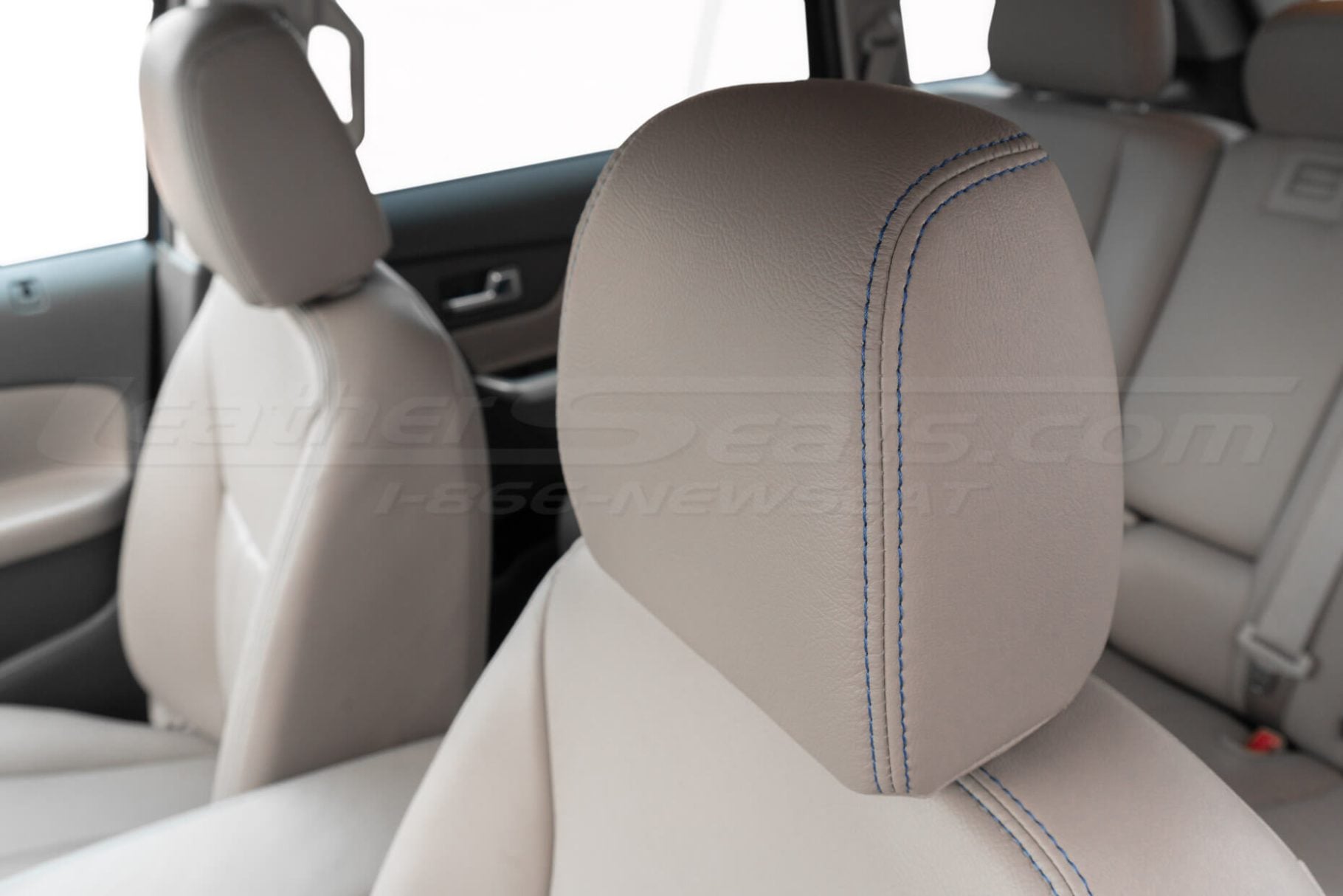 Fod Edge leather headrest cover installed close-up