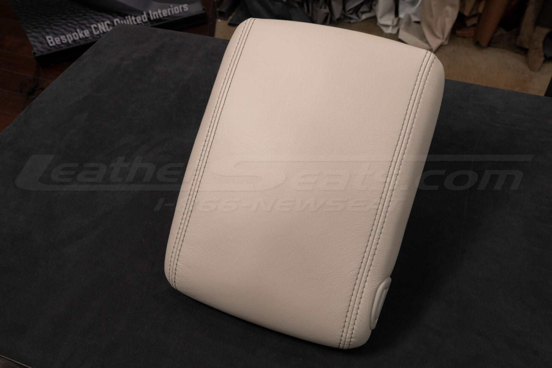 Top-down side voew of premium leather console