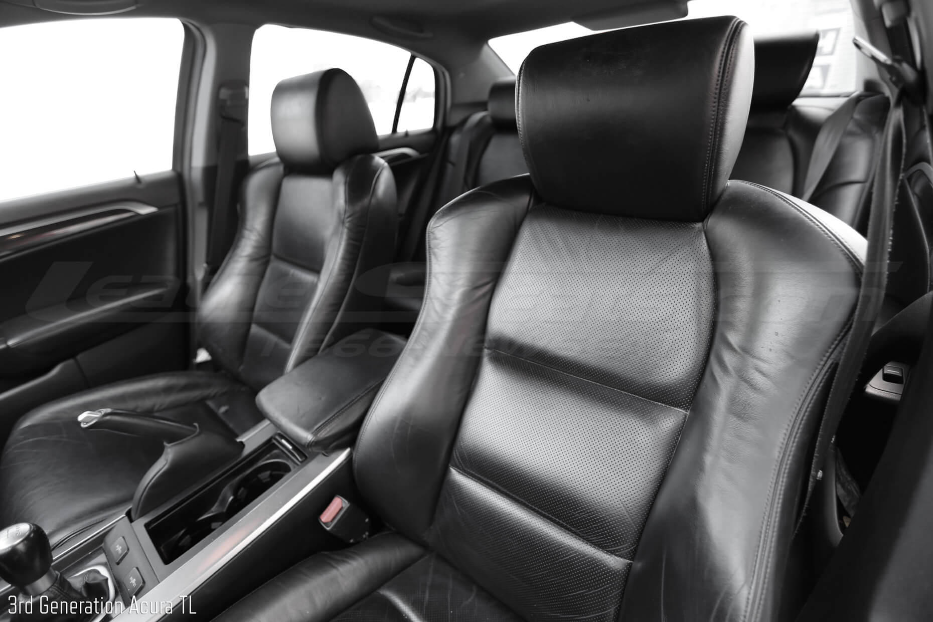 Acura TL with torn black oem leather uphosltery - backrest and headrest section