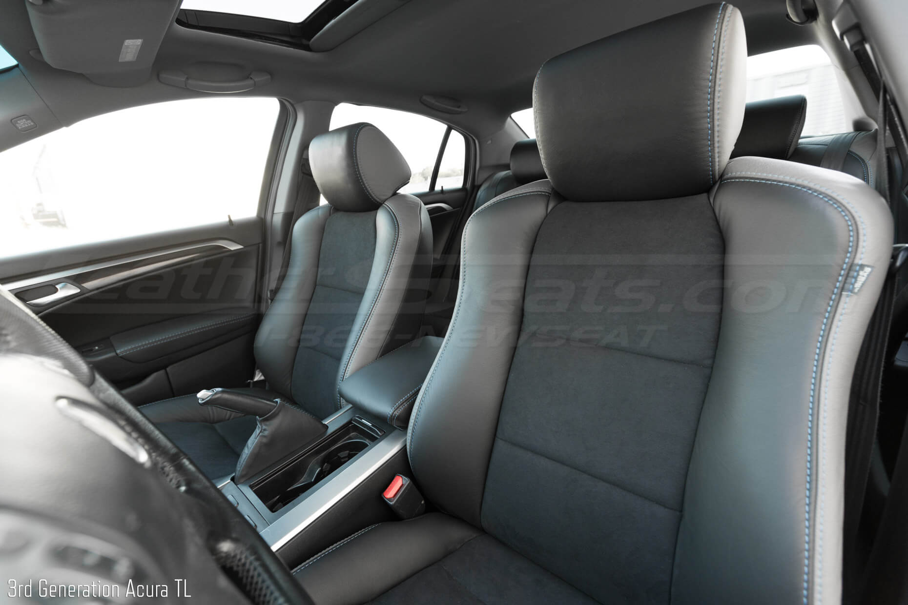 Front backrest and headrest section of acura tl with custom leather seat covers