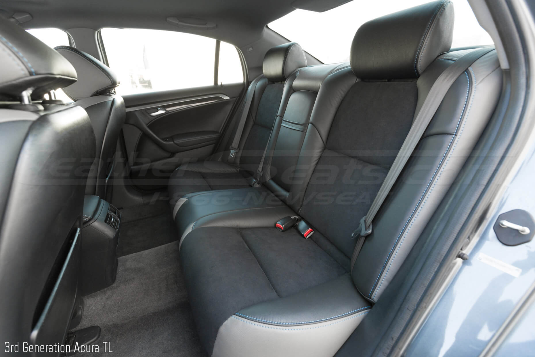 Black leather, light grey leather black suede body s - custom acura tl rear leather seats