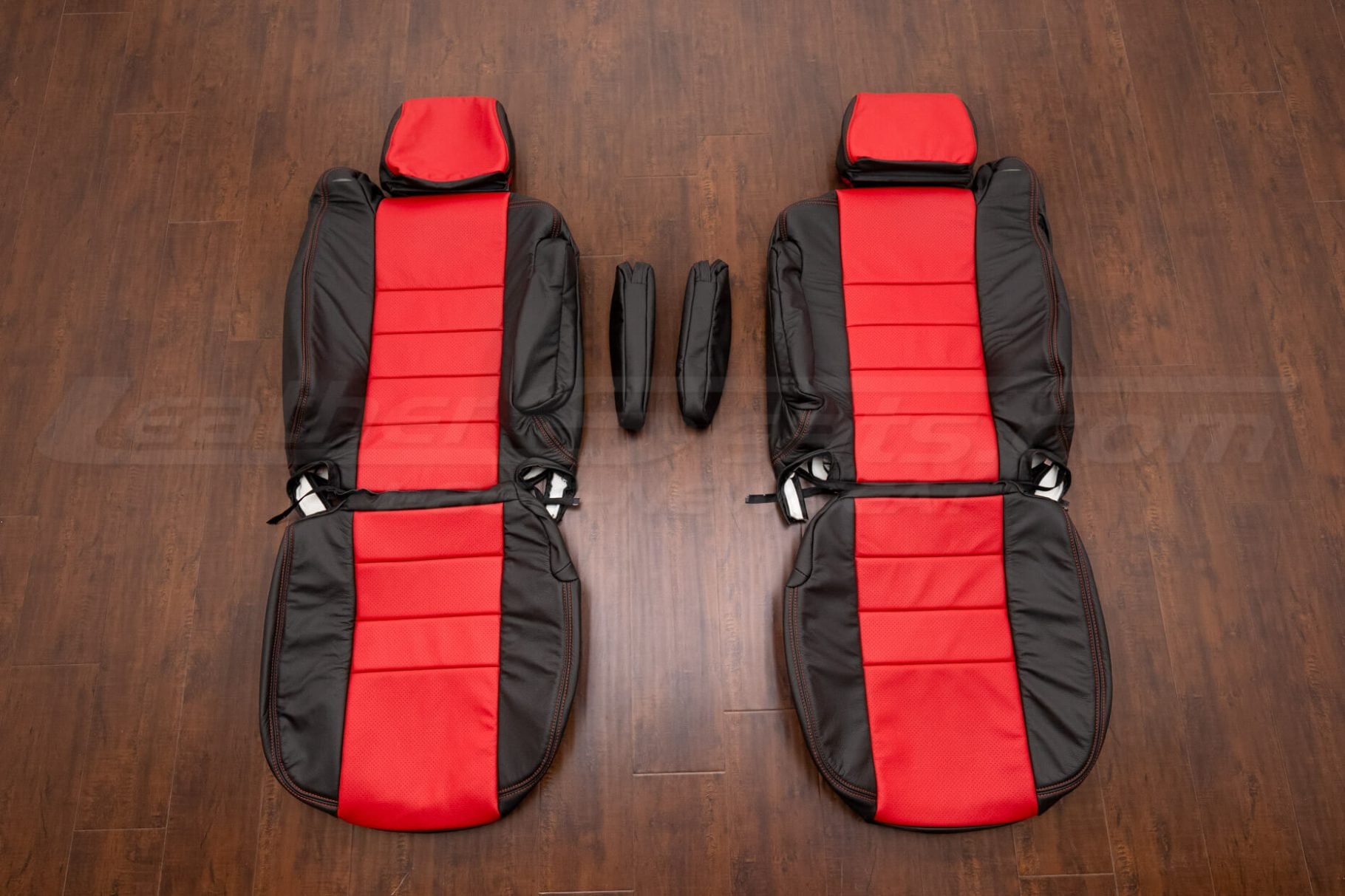 Black and Bright red hummer h2t custom leather seat covers - front seats with armrests