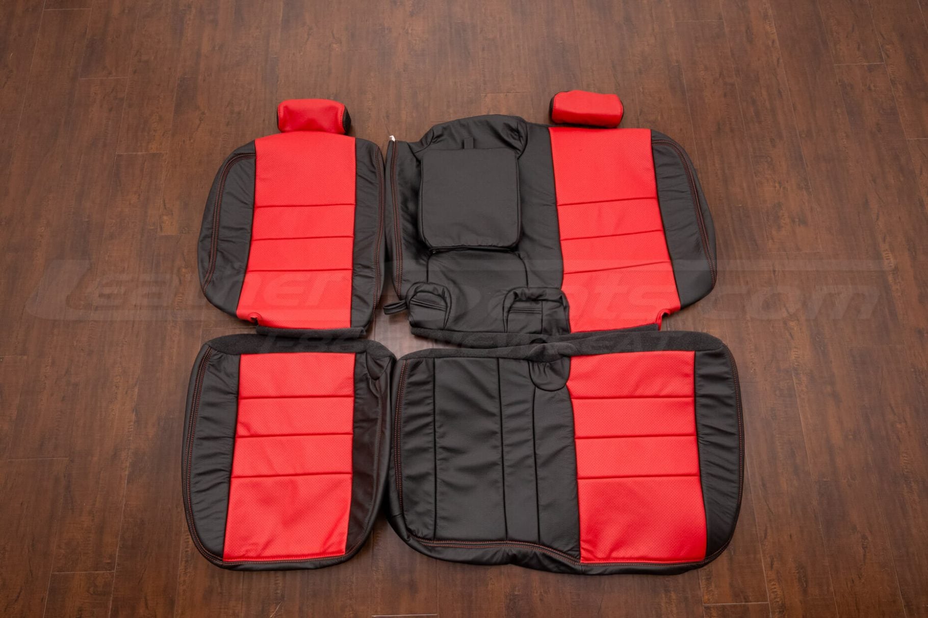 black and bright red hummer h2t custom leather seat covers - rear seats with armrest